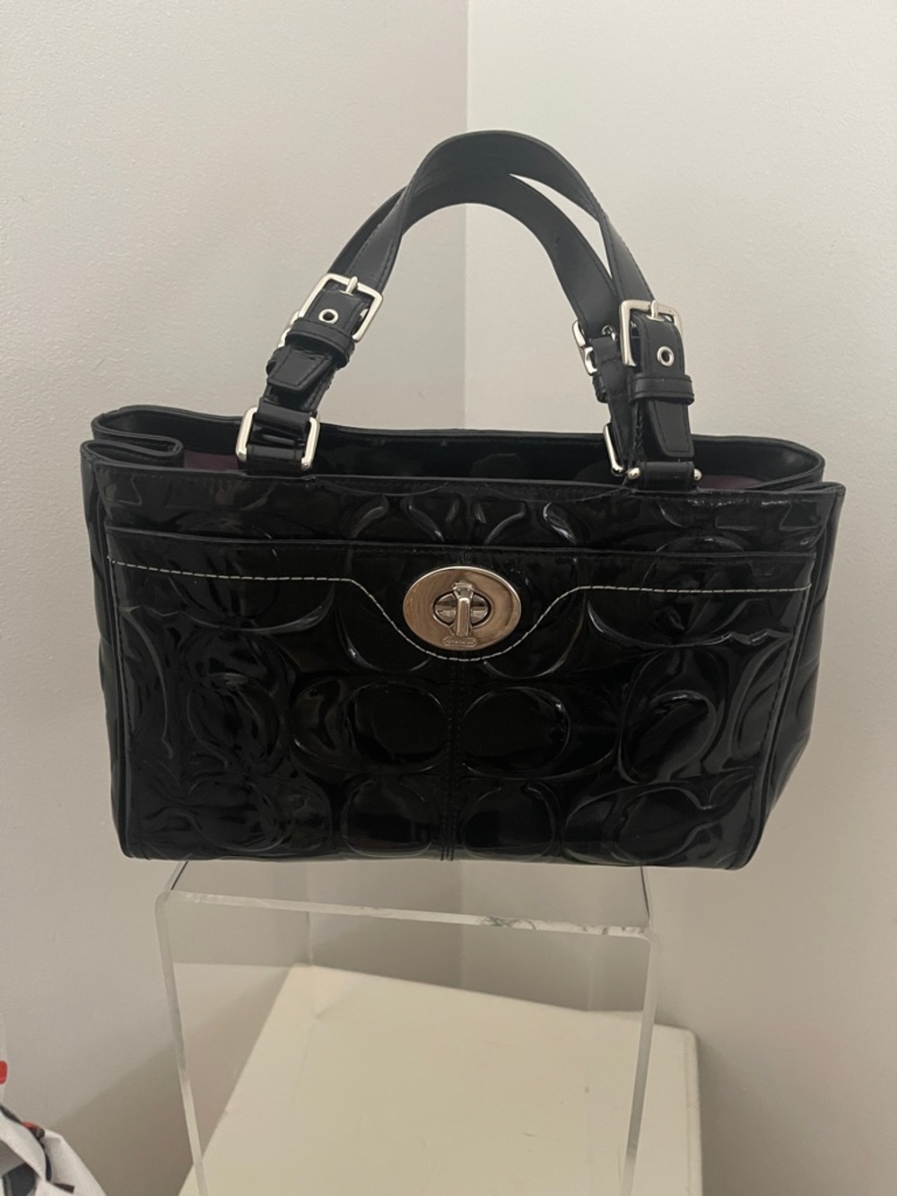 Vintage Coach Black  Patent Leather Medium Satchel Handbag